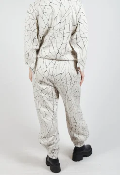 Barrel Leg Trousers with Print in White