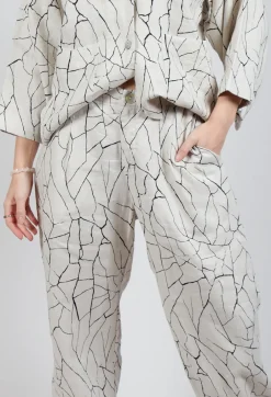 Barrel Leg Trousers with Print in White