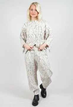 Barrel Leg Trousers with Print in White