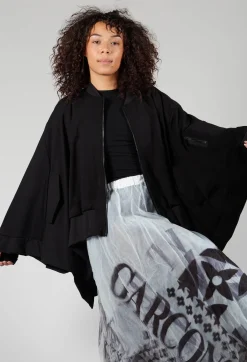 Batwing Sleeved Jacket with Asymmetric Hem in Black