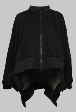 Batwing Sleeved Jacket with Asymmetric Hem in Black