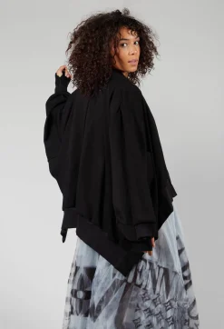 Batwing Sleeved Jacket with Asymmetric Hem in Black