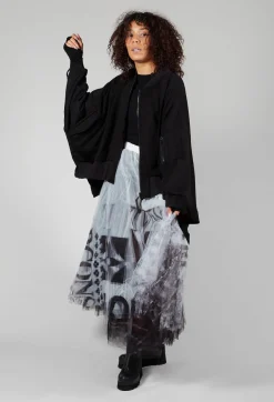 Batwing Sleeved Jacket with Asymmetric Hem in Black