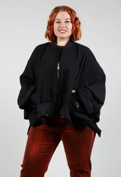 Batwing Sleeved Jacket with Asymmetric Hem in Black
