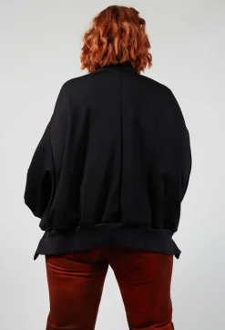 Batwing Sleeved Jacket with Asymmetric Hem in Black