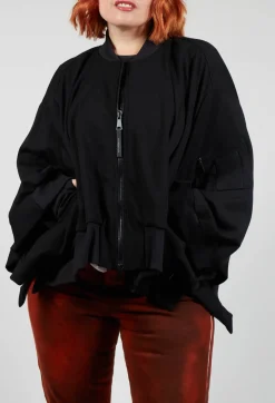 Batwing Sleeved Jacket with Asymmetric Hem in Black