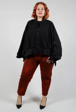 Batwing Sleeved Jacket with Asymmetric Hem in Black
