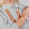 Beaded Bracelet with Paper Mache Ball in Orange/White