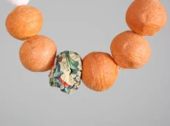 Beaded Bracelet with Paper Mache Ball in Orange/White