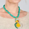 Beaded Necklace in Aqua and Mustard