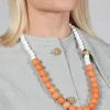 Beaded Necklace with Paper Mache Ball in Orange/White