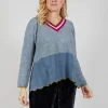 Bell Frill V Neck Jumper in Jacaranda Met Taupe