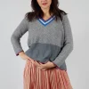 Bell Frill V Neck Jumper in Coal Met Taupe