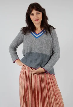 Bell Frill V Neck Jumper in Coal Met Taupe