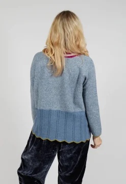 Bell Frill V Neck Jumper in Jacaranda Met Taupe