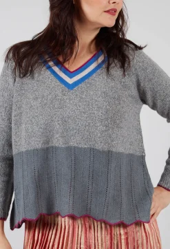 Bell Frill V Neck Jumper in Coal Met Taupe