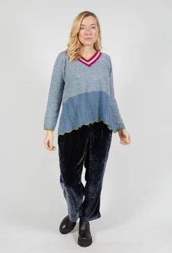 Bell Frill V Neck Jumper in Jacaranda Met Taupe
