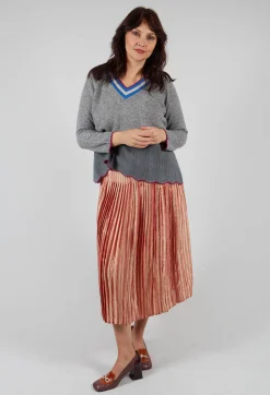 Bell Frill V Neck Jumper in Coal Met Taupe