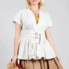 Belt Front Blouse in Cream