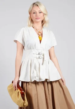 Belt Front Blouse in Cream