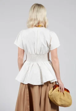 Belt Front Blouse in Cream