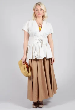 Belt Front Blouse in Cream