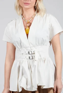 Belt Front Blouse in Cream