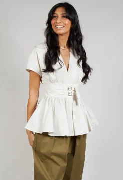 Belt Front Blouse in Cream