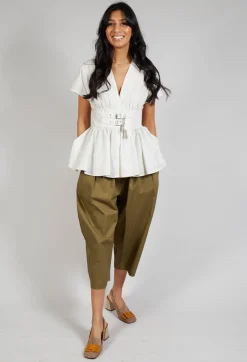 Belt Front Blouse in Cream