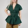 Belt Front Blouse in Green