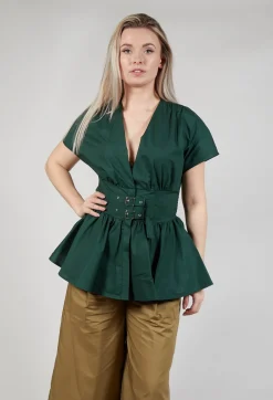 Belt Front Blouse in Green