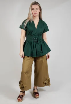 Belt Front Blouse in Green