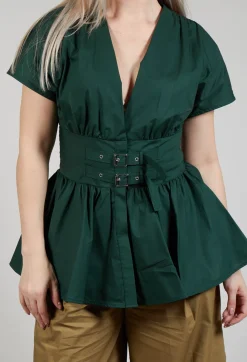 Belt Front Blouse in Green