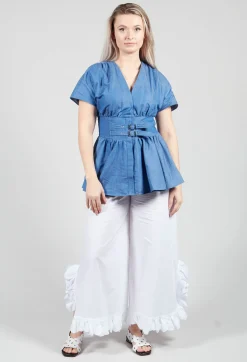 Belt Front Blouse in Light Denim