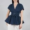 Belt Front Blouse in Navy