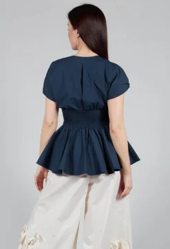 Belt Front Blouse in Navy