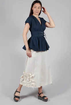 Belt Front Blouse in Navy