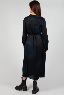 Belted Shirt Dress in Nero and Cobalto