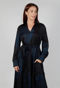 Belted Shirt Dress in Nero and Cobalto