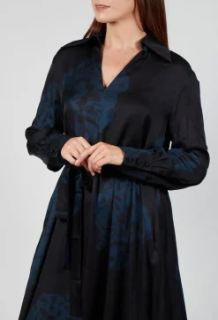 Belted Shirt Dress in Nero and Cobalto