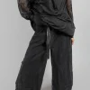 Belted Trousers in Velluto Cannete and Raso di Viscosa Grey Storm