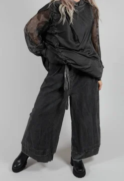 Belted Trousers in Velluto Cannete and Raso di Viscosa Grey Storm