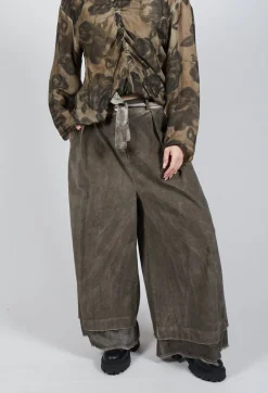 Belted Trousers in Velluto Cannete and Raso di Viscosa Green Tuscany