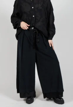 Belted Trousers in Velluto Cannete and Raso di Viscosa Nero