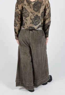 Belted Trousers in Velluto Cannete and Raso di Viscosa Green Tuscany