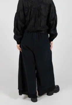 Belted Trousers in Velluto Cannete and Raso di Viscosa Nero