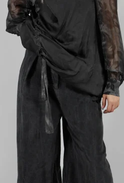 Belted Trousers in Velluto Cannete and Raso di Viscosa Grey Storm
