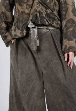Belted Trousers in Velluto Cannete and Raso di Viscosa Green Tuscany