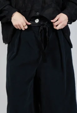 Belted Trousers in Velluto Cannete and Raso di Viscosa Nero