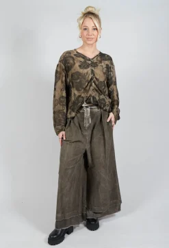 Belted Trousers in Velluto Cannete and Raso di Viscosa Green Tuscany